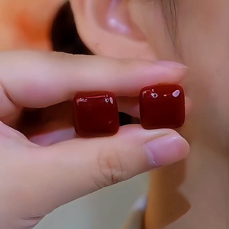 14K Gold-Plated Luxury Glaze Stud Earrings - elegant Red Glaze Studs