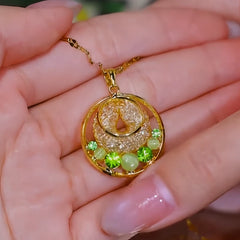 14K Gold-Plated Luxury Green Diamond Cat's Eye Stone Mesh Hoop Necklace - beautiful Cat's Eye Necklace