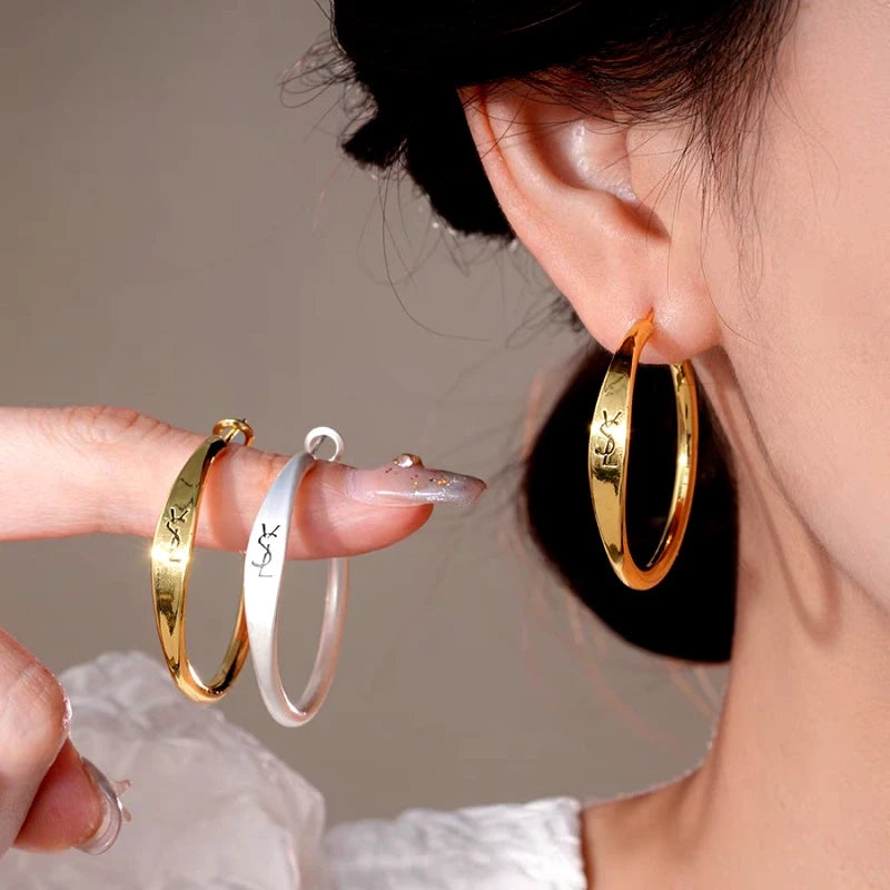 14K Gold-Plated Luxury Letter Big Hoop Earrings - elegant Letter Hoop Earrings
