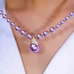 14K Gold-Plated Luxury Manta Rose Purple Pearl Necklaces - beautiful Purple Pearl Necklaces