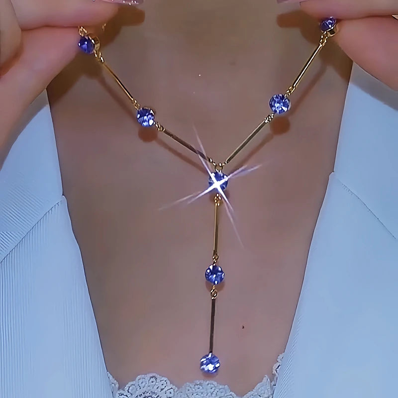 14K Gold-Plated Luxury Purple Zircon Y-Shaped Necklaces - beautiful Purple Zircon Necklaces