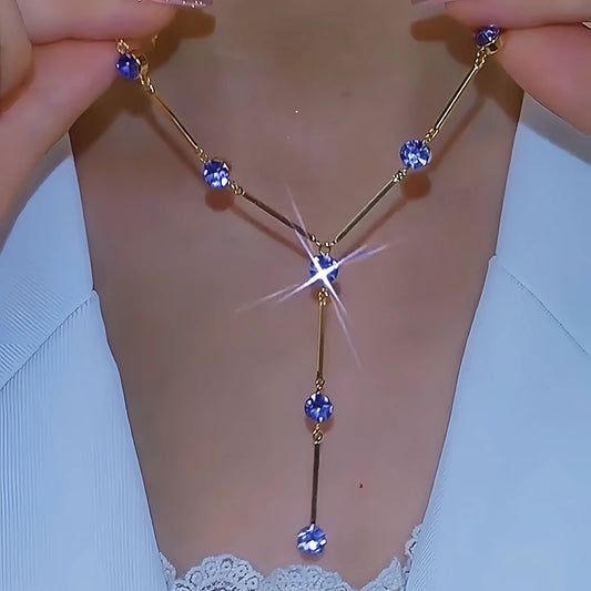 14K Gold-Plated Luxury Purple Zircon Y-Shaped Necklaces - beautiful Purple Zircon Necklaces