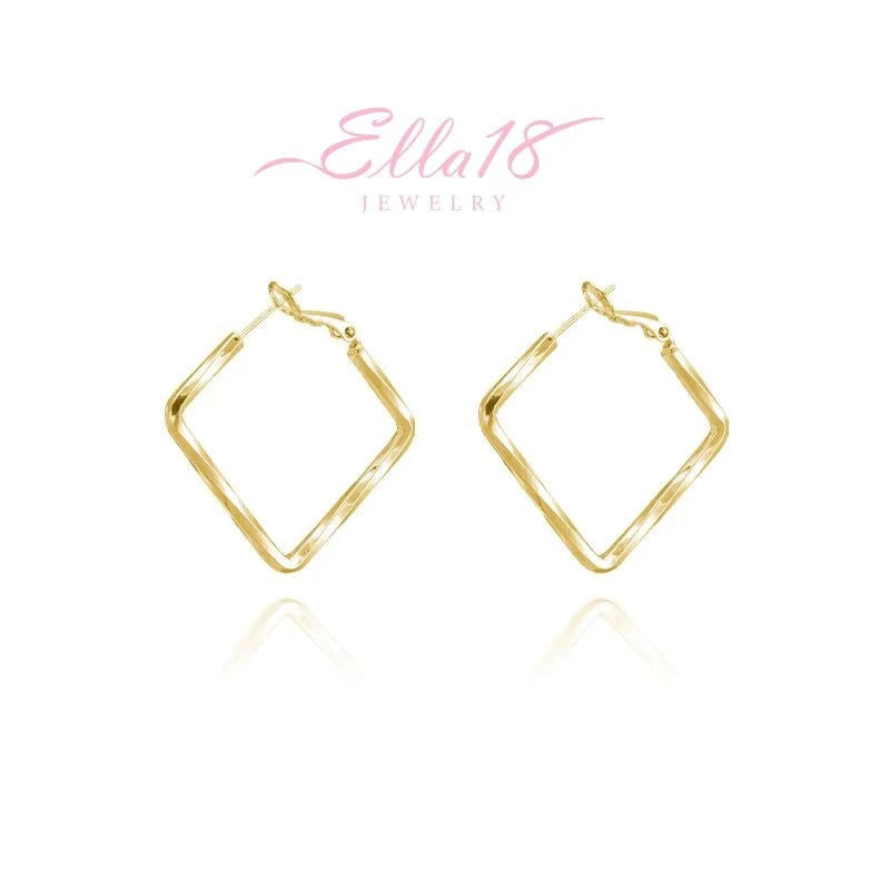Angled view of the 14K Gold-Plated Luxury Square Earrings