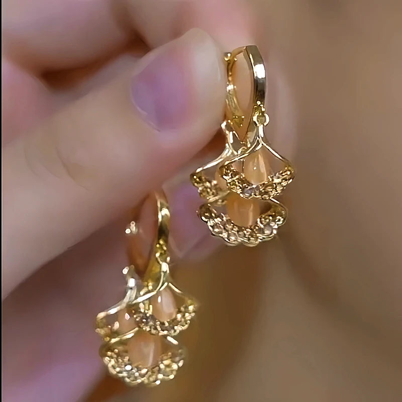 14K Gold-Plated Luxury Three-Piece Ginkgo Leaf Earrings - elegant Ginkgo Leaf Earrings