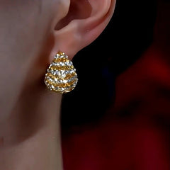 Close-up detail of the sparkling zircons and plating on the Red Glaze Earrings