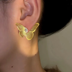 Close-up detail of the sparkling zircons and plating on the Zircon Butterfly Earrings