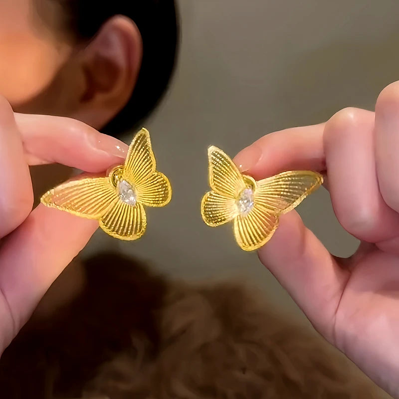 14K Gold-Plated Luxury Zircon Butterfly Earrings - elegant Zircon Butterfly Earrings