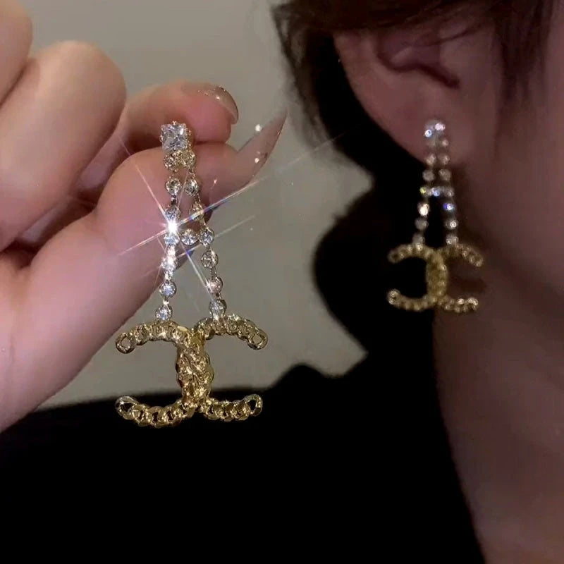 14K Gold-Plated Luxury Zircon Diamond C-Shaped Earrings - elegant C-Shaped Diamond Earrings
