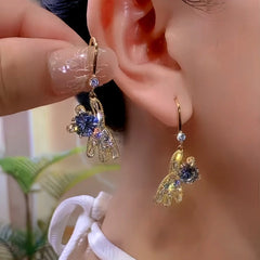 14K Gold-Plated Luxury Zircon Diamond Golden Bear Ear Hook Earrings - elegant Golden Bear Ear Hooks