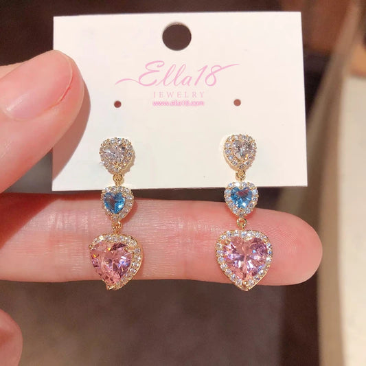 14K Gold-Plated Luxury Zircon Diamond Heart Tassel Earrings - elegant Zircon Heart Tassel