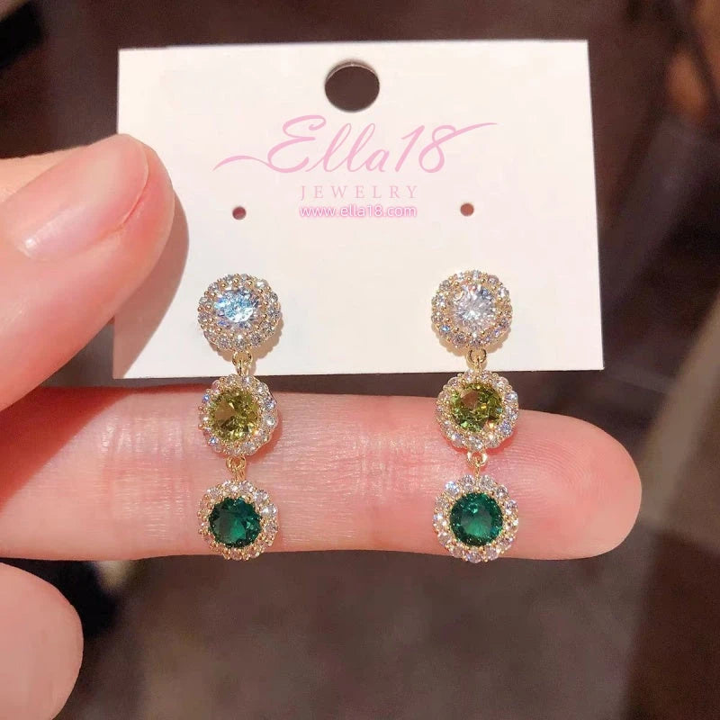 14K Gold-Plated Luxury Zircon Diamond Tassel Earrings - elegant Green Tassel Earrings