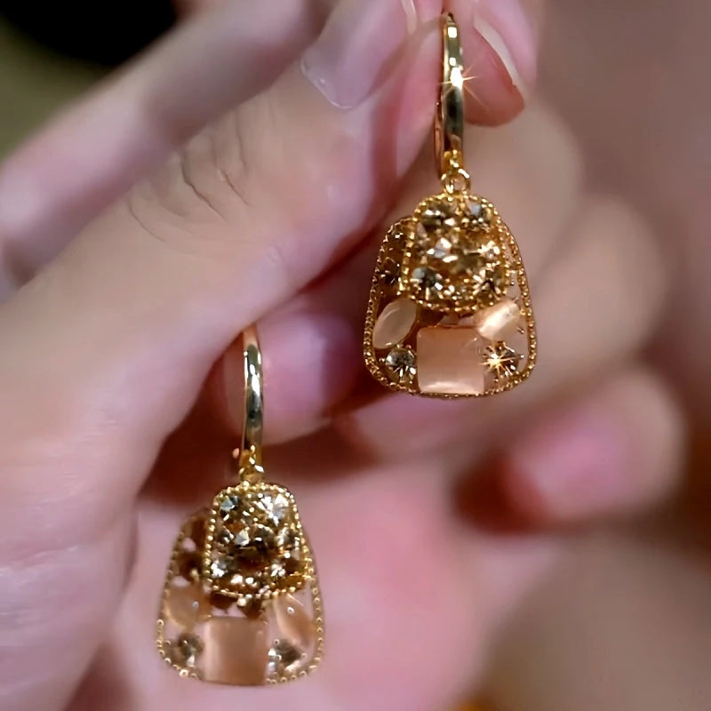 14K Gold-Plated Luxury Zircon Doube-Layer Square Tassel Earrings - elegant Square Tassel Earrings