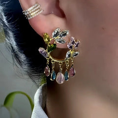 Close-up detail of the sparkling zircons and plating on the Zircon Flower Earrings