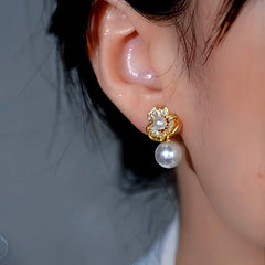 Close-up detail of the sparkling zircons and plating on the Zircon Flower Pearl