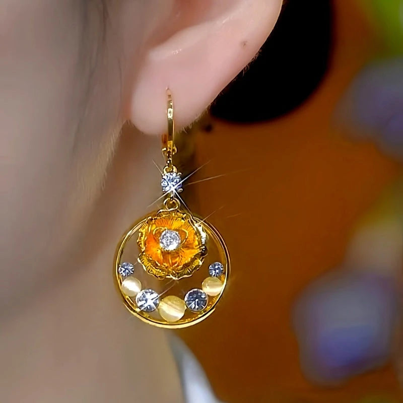 Close-up detail of the sparkling zircons and plating on the Flower Tassel Earrings