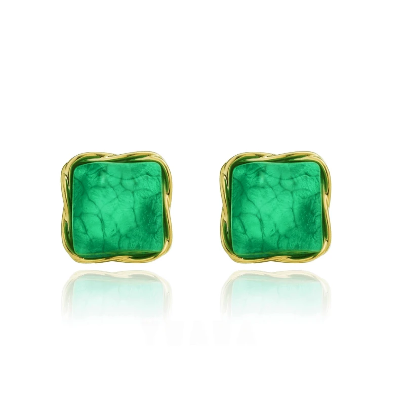 Angled view of the 14K Gold-Plated Luxury Zircon Geometric Earrings