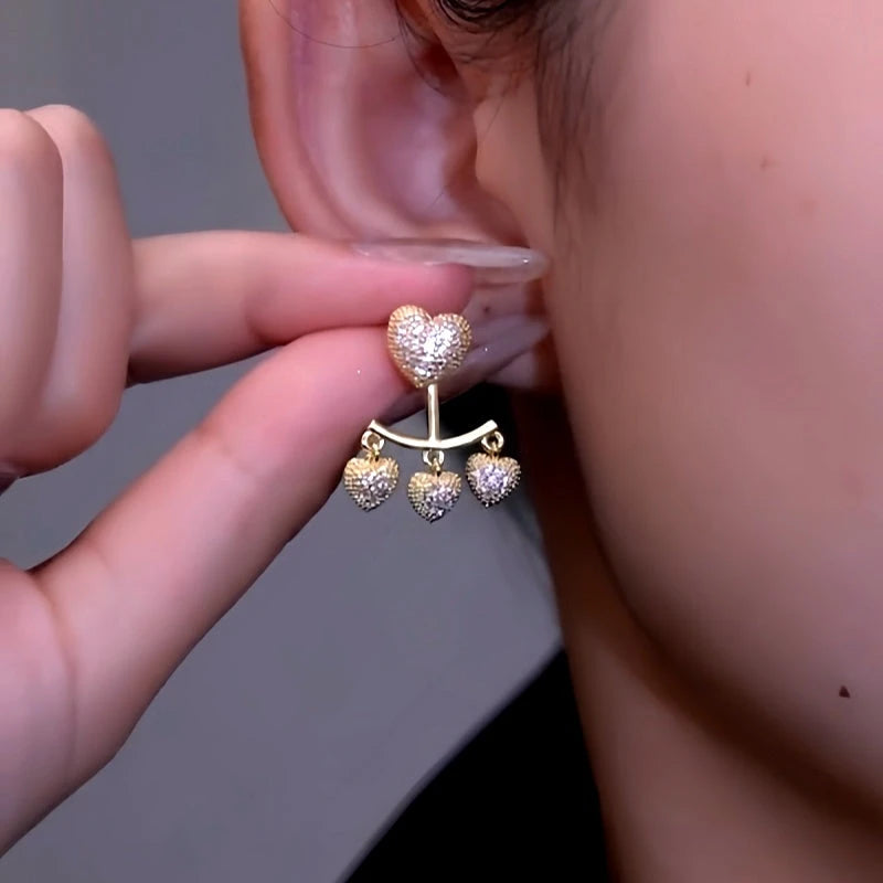 14K Gold-Plated Luxury Zircon Heart Tassel Earrings - elegant Zircon Heart Tassel