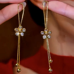 14K Gold-Plated Luxury Zircon Moving Adjustable Flower Tassel Earrings - elegant Flower Tassel Earrings