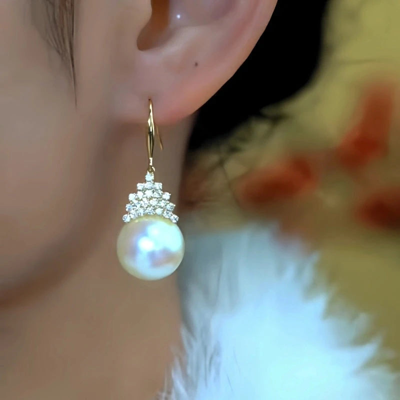 Close-up detail of the sparkling zircons and plating on the Zircon Pearl Hooks