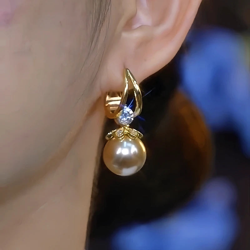 14K Gold-Plated Luxury Zircon Pearl Earrings - elegant Zircon Pearl Earrings