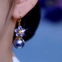 14K Gold-Plated Luxury Zircon Petal Flower Purple Pearl Earrings - elegant Purple Pearl Earrings