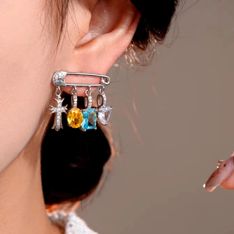 Close-up detail of the sparkling zircons and plating on the Zircon Tassel Earrings