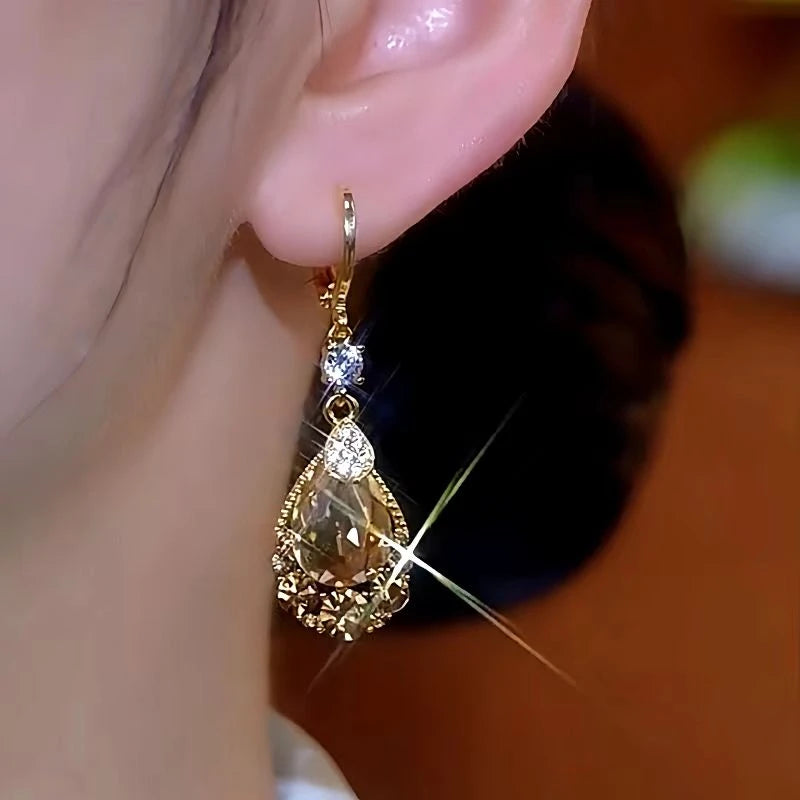 14K Gold-Plated Luxury Zircon Water Drop Gourd Earrings - elegant Gourd Water Drop