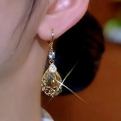 14K Gold-Plated Luxury Zircon Water Drop Gourd Earrings - elegant Gourd Water Drop
