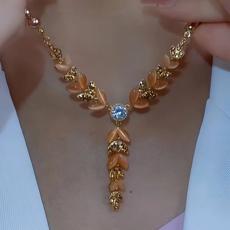 14K Gold-Plated Luxury Zircon Wheat Tassel Necklace - beautiful Wheat Tassel Necklace