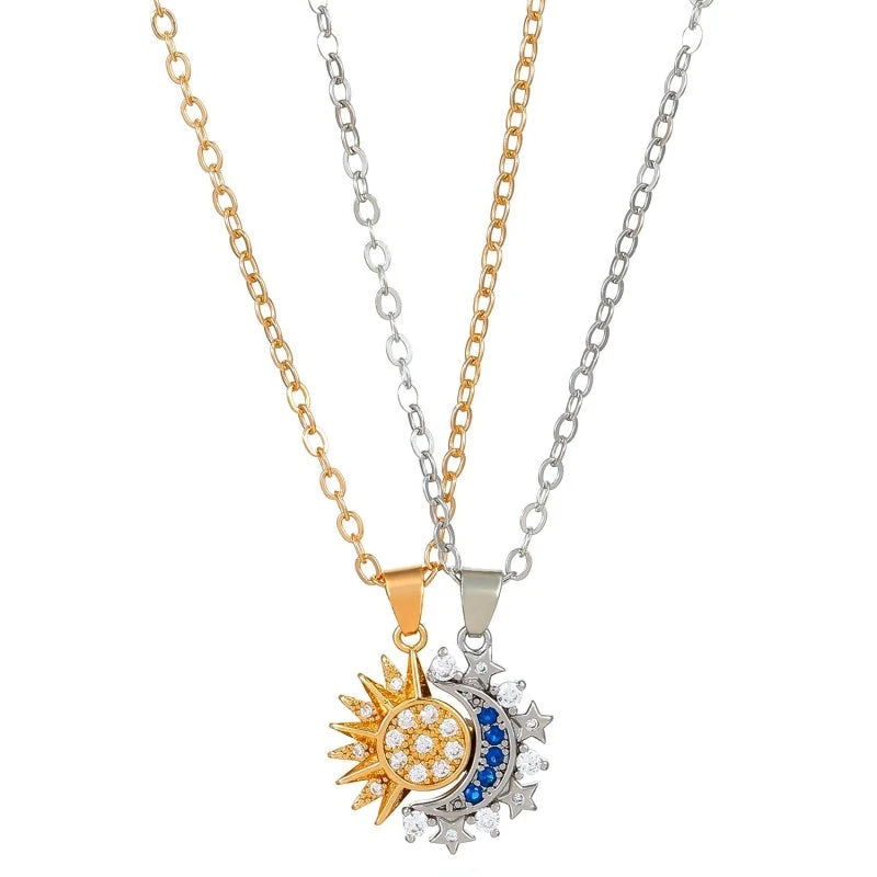 14K Gold-Plated Magnetic Couple And Best Friend Necklace worn to showcase its length and pendant detail