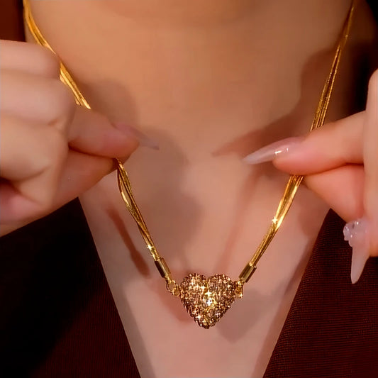 14K Gold-Plated Magnetic Diamond Heart Necklace - beautiful Magnetic Heart Necklace