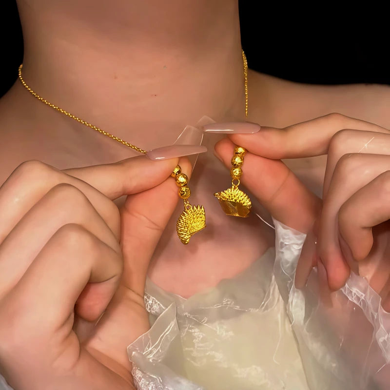 Detailed view of the 14K Gold-Plated Magnetic Durian Necklace chain and pendant