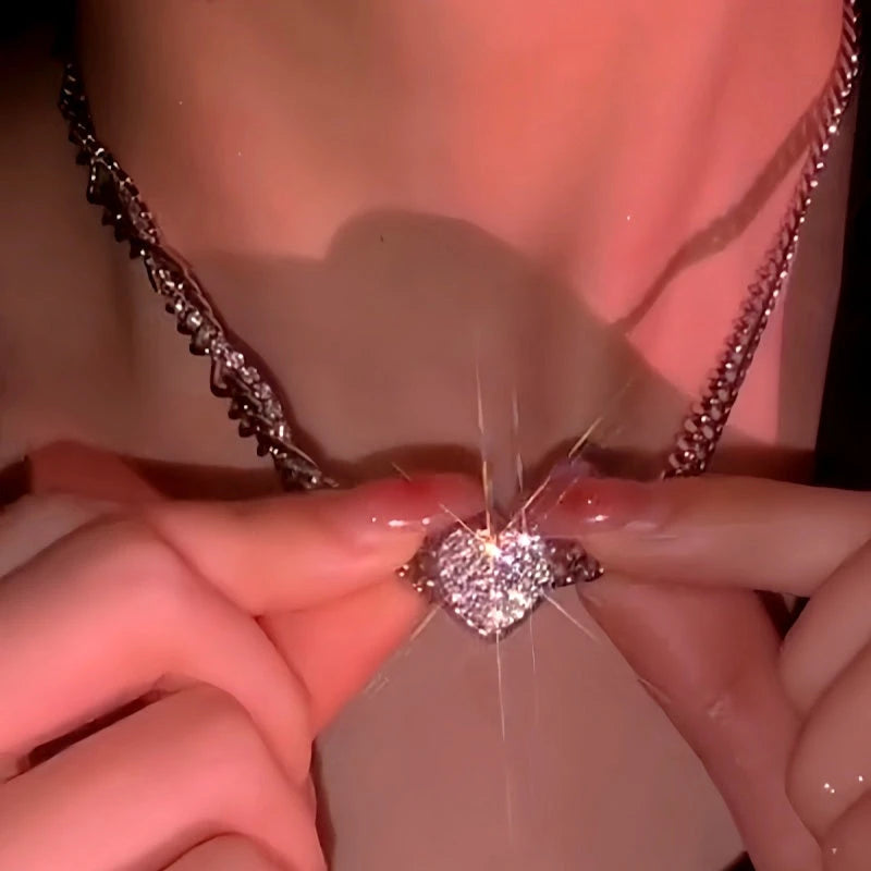 14K Gold-Plated Magnetic Full Zircon Diamond Heart Necklace - beautiful Magnetic Heart Necklace