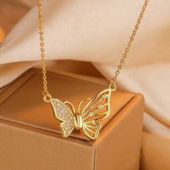 Close-up of the pendant and clasp on the Zircon Butterfly Necklace