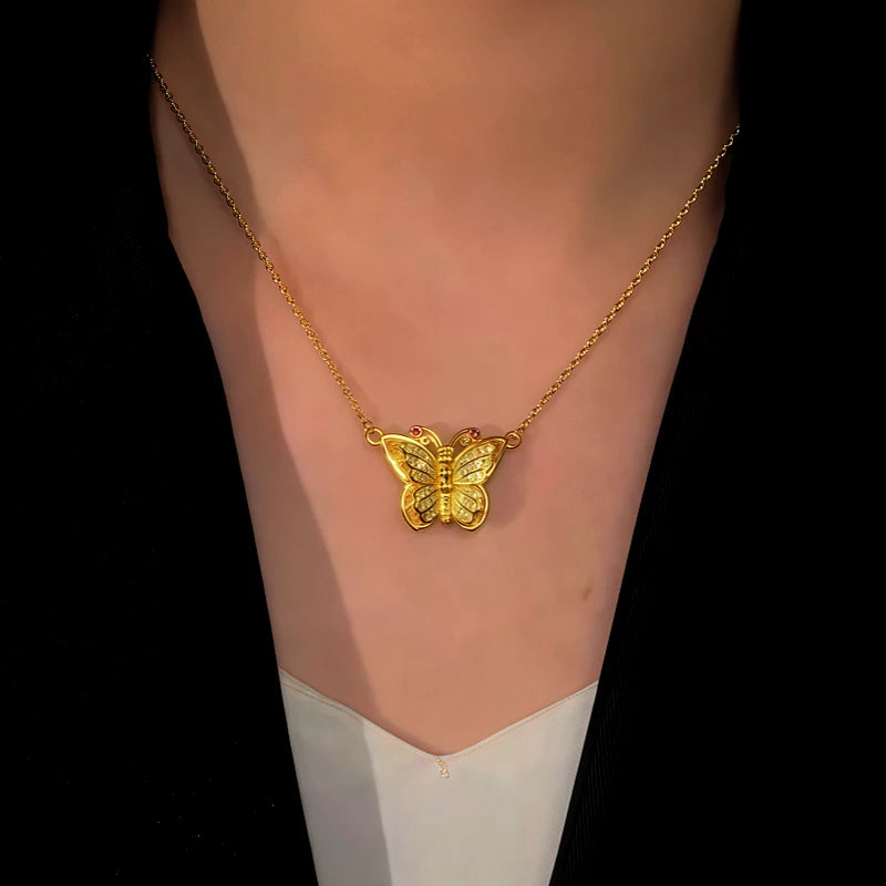 14K Gold-Plated Magnetic Zircon Cute Butterfly Necklace - beautiful Cute Butterfly Necklace