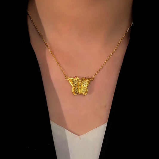 14K Gold-Plated Magnetic Zircon Cute Butterfly Necklace - beautiful Cute Butterfly Necklace