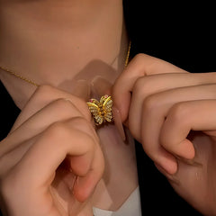 Detailed view of the 14K Gold-Plated Magnetic Zircon Cute Butterfly Necklace chain and pendant