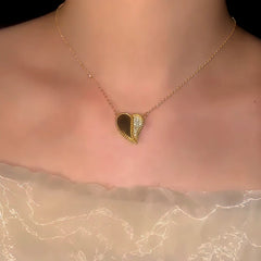 14K Gold-Plated Magnetic Zircon Diamond Heart Necklace - beautiful Zircon Heart Necklace