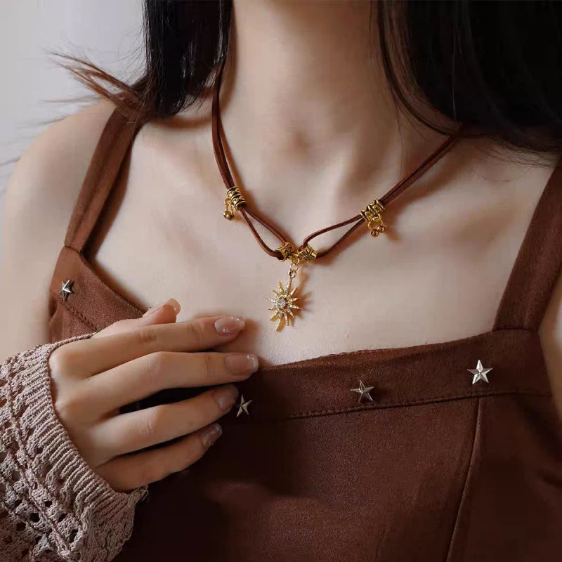 Detailed view of the 14K Gold-Plated Maillard Star Necklace chain and pendant