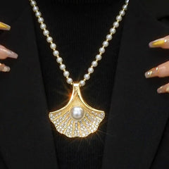 14K Gold-Plated Maple Leaf Pearl Pendant Necklace - beautiful Maple Leaf Necklace