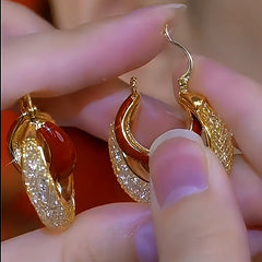 Angled view of the 14K Gold-Plated Mesh Crystal Earrings