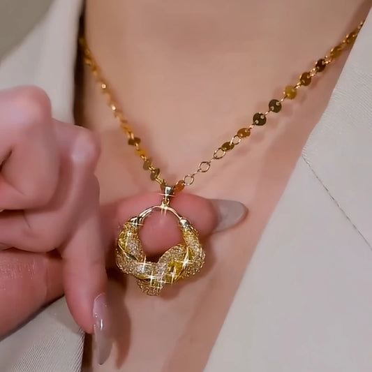 14K Gold-Plated Mesh Ring Necklace - beautiful Mesh Ring Necklace