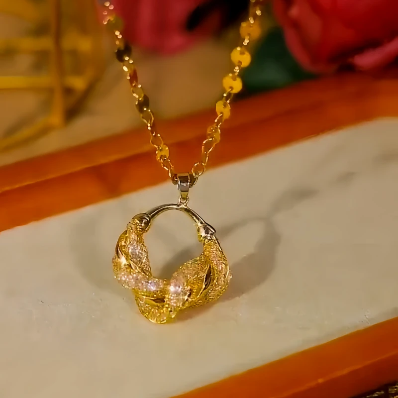 14K Gold-Plated Mesh Ring Necklace worn to showcase its length and pendant detail