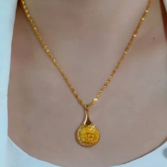 14K Gold-Plated Mesh Rose Pendant Necklace worn to showcase its length and pendant detail