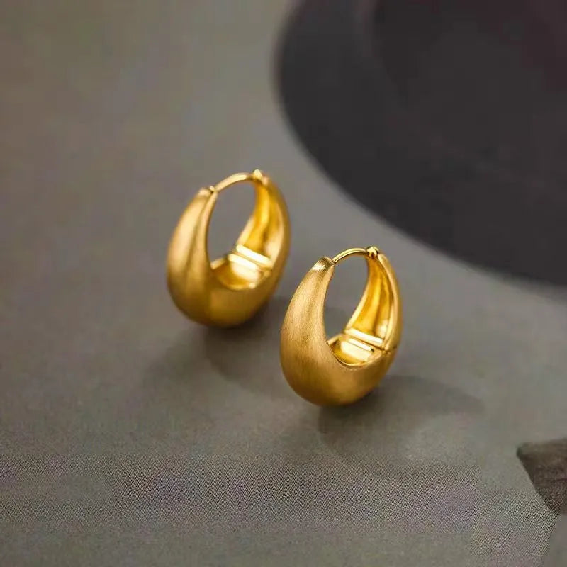 Matte Brushed Gold Chunky Thick Hoop Earrings Product Photo