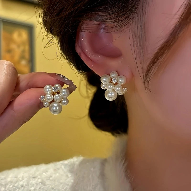 14K Gold-Plated Micro-Diamond Beaded Flower Bud Earrings - elegant Flower Bud Earrings