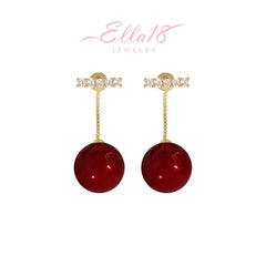 Ella18 Jewelry Gold Red Pearl Drop Earrings with Paved CZ Bar Top