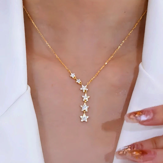 14K Gold-Plated Micro-Inlaid Zircon Big Dipper Necklace worn to showcase its length and pendant detail