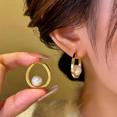 14K Gold-Plated Moon Bead Earrings - elegant Moon Bead Earrings