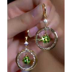 14K Gold-Plated Multi-Layer Green Diamond Ball Zircon Hoop Earrings - elegant Zircon Hoop Earrings